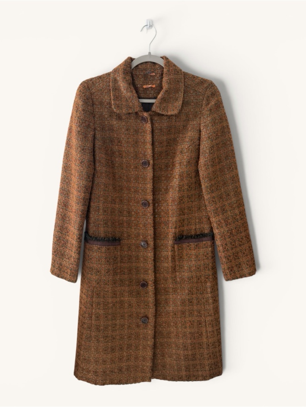 Tory Burch Brown Tweed Long Trench Coat, Size 6, MSRP $895